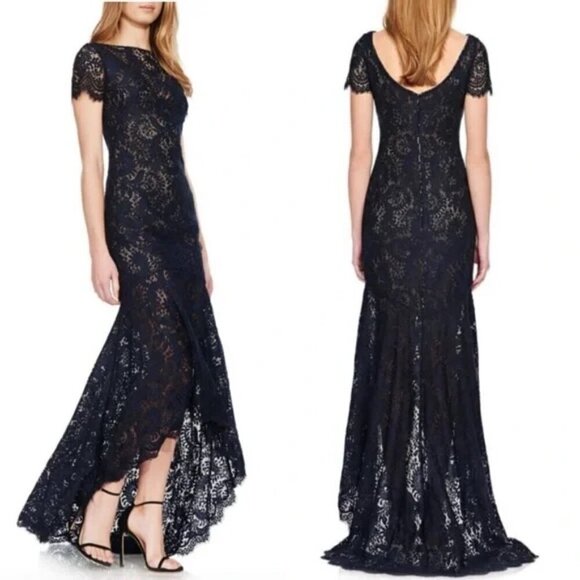 Theia Dresses & Skirts - Theia - Women’s Lace, High-Low Mermaid Maxi Gown, Evening - Navy Blue, Size 0